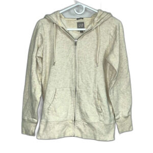 GAP Sweats Essential Fleece Zip Hoodie 3/4 Sleeve Beige Size XS
